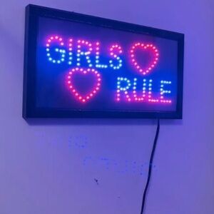 Girls Rule LED sign Wall art light up Open Sign Wall decor 19inch by 10inch